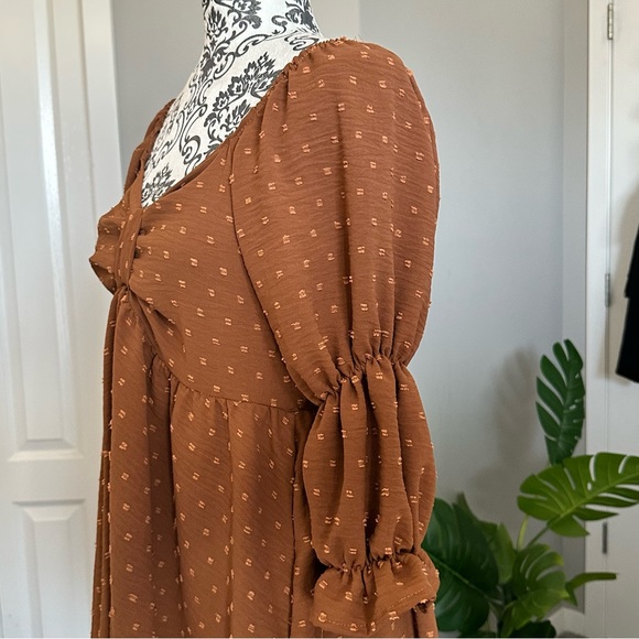 Rust Midi Puff Sleeve Dress - Picture 4 of 4